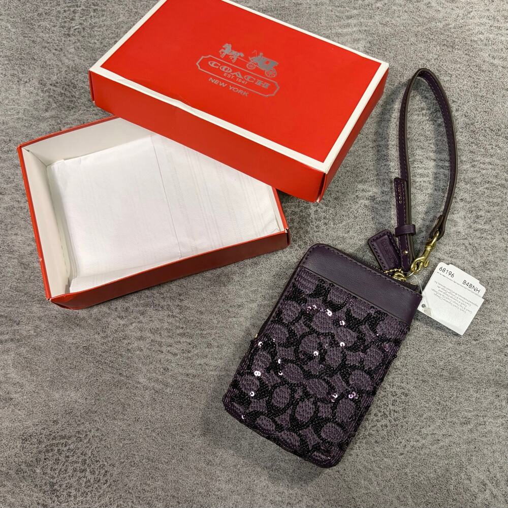 NWT Coach Monogram Purple Sequin Wristlet